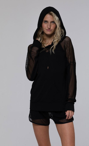 Image Title Mesh Long Sleeve Hoodie; Black, White & Blush.